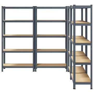 5-Layer Storage Shelves - 4 pcs Anthracite Steel & Wood