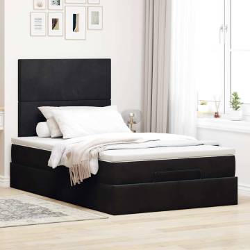 Ottoman Bed with Mattresses - Black Velvet 120x200cm | HipoMarket