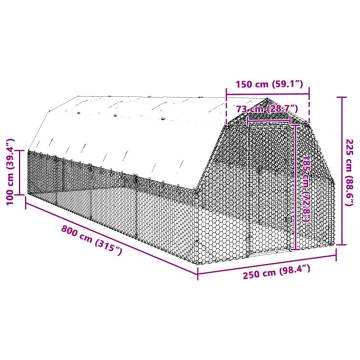 Durable Chicken Run with Roof - Galvanised Steel 2.5x8x2.25m