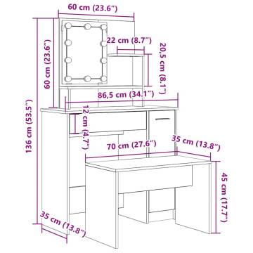 Dressing Table Set with LED in Artisan Oak | Hipomarket