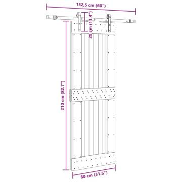 Sliding Door with Hardware Set - Solid Pine Wood 80x210cm