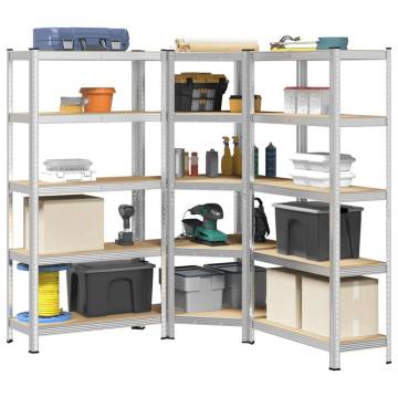 3 Piece 5-Layer Shelves Set - Silver Steel & Engineered Wood