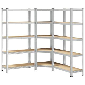 3 Piece 5-Layer Shelves Set - Silver Steel & Engineered Wood