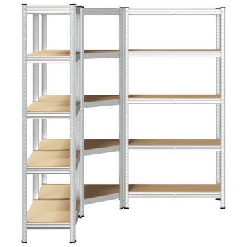 3 Piece 5-Layer Shelves Set - Silver Steel & Engineered Wood