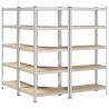 3 Piece 5-Layer Shelves Set - Silver Steel & Engineered Wood