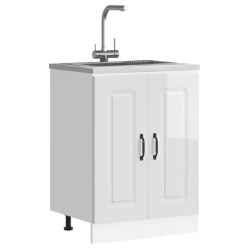 Kalmar High Gloss White Sink Base Cabinet - 60x46x81.5 cm