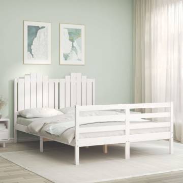 White Bed Frame 140x190 cm - Solid Wood | HipoMarket