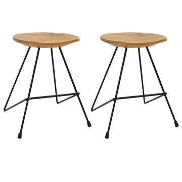 Stylish Solid Teak Wood Stools - Set of 2 | Hipo Market