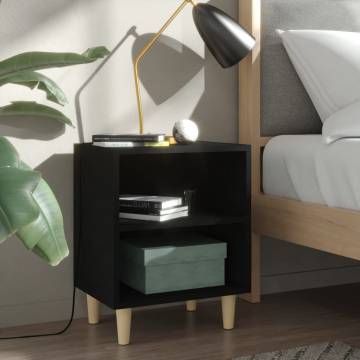 Stylish Black Bed Cabinets with Solid Wood Legs - 2 pcs