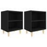 Stylish Black Bed Cabinets with Solid Wood Legs - 2 pcs