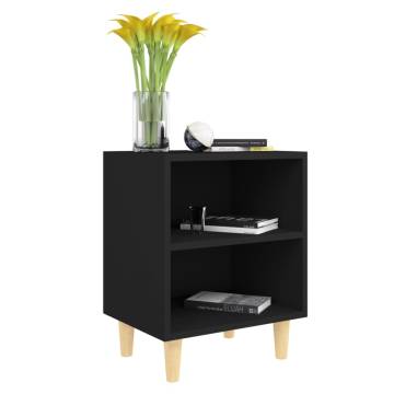 Stylish Black Bed Cabinets with Solid Wood Legs - 2 pcs