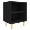 Stylish Black Bed Cabinets with Solid Wood Legs - 2 pcs