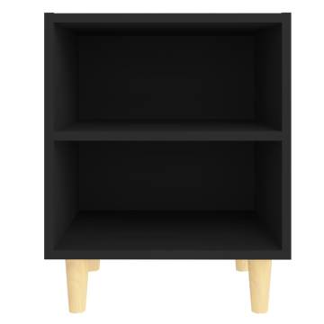 Stylish Black Bed Cabinets with Solid Wood Legs - 2 pcs