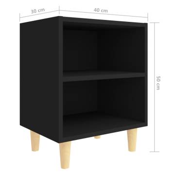 Stylish Black Bed Cabinets with Solid Wood Legs - 2 pcs