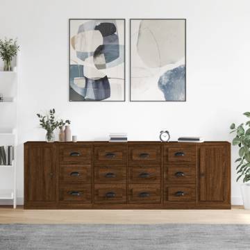 Elegant 3-Piece Brown Oak Sideboards - Durable & Stylish