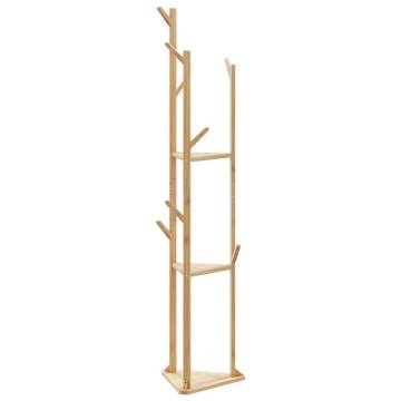 Bamboo Coat Stand with Hooks & Shelves | 39x33x166 cm