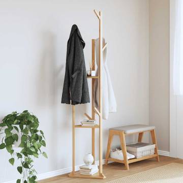 Bamboo Coat Stand with Hooks & Shelves | 39x33x166 cm