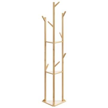 Bamboo Coat Stand with Hooks & Shelves | 39x33x166 cm