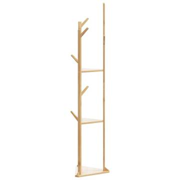 Bamboo Coat Stand with Hooks & Shelves | 39x33x166 cm