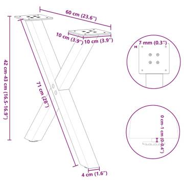 X-Shaped Coffee Table Legs - White Steel 60x(42-43) cm | HIPO Market