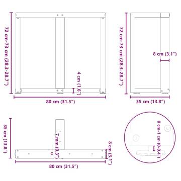 T-Shaped Dining Table Legs - 2 pcs White Steel 80x35 cm