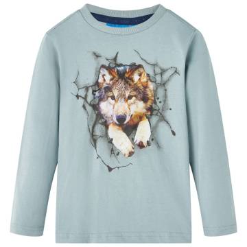 Kids' Long Sleeve T-shirt - Light Blue Wolf Print | Hipomarket