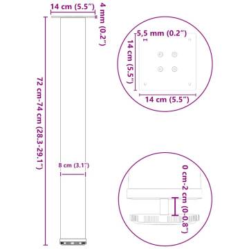 Premium Coffee Table Legs - 4 pcs Natural Steel 72-74 cm