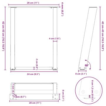 U-Shaped Coffee Table Legs - 2 pcs Black Steel