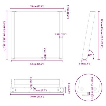 vidXL U-Shaped Dining Table Legs - Anthracite Steel - 2 pcs