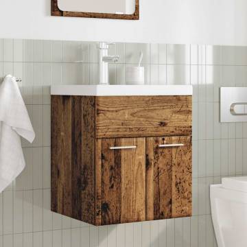 Stylish 2 Piece Bathroom Furniture Set - Old Wood Design