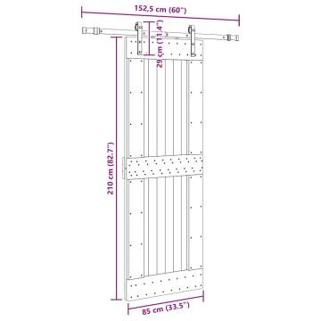 Sliding Door with Hardware Set - Solid Pine Wood 85x210 cm