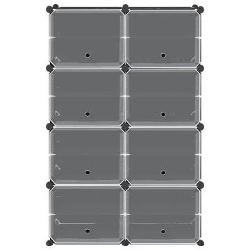 Storage Cube Organiser with 8 Cubes & Doors - Black PP