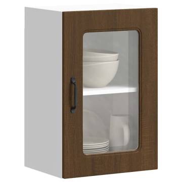 Kalmar Brown Oak Kitchen Wall Cabinet with Glass Door