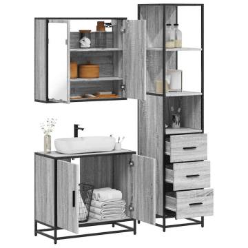 3 Piece Bathroom Furniture Set - Grey Sonoma Engineered Wood