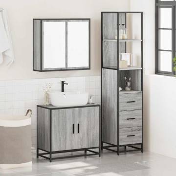 3 Piece Bathroom Furniture Set - Grey Sonoma Engineered Wood