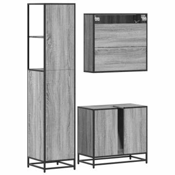 3 Piece Bathroom Furniture Set - Grey Sonoma Engineered Wood