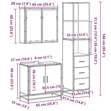 3 Piece Bathroom Furniture Set - Grey Sonoma Engineered Wood