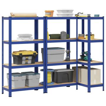 4-Layer Storage Shelves - 3 pcs Blue Steel & Engineered Wood