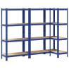 4-Layer Storage Shelves - 3 pcs Blue Steel & Engineered Wood