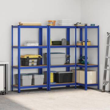 4-Layer Storage Shelves - 3 pcs Blue Steel & Engineered Wood