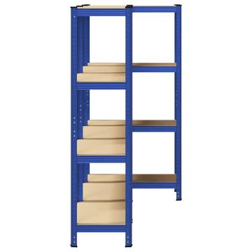 4-Layer Storage Shelves - 3 pcs Blue Steel & Engineered Wood