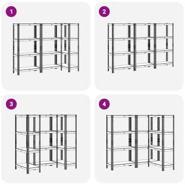 4-Layer Storage Shelves - 3 pcs Blue Steel & Engineered Wood