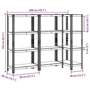 4-Layer Storage Shelves - 3 pcs Blue Steel & Engineered Wood