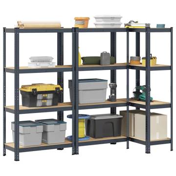 4-Layer Storage Shelves - 3 pcs Anthracite Steel & Wood