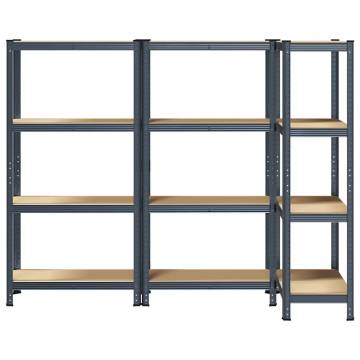 4-Layer Storage Shelves - 3 pcs Anthracite Steel & Wood