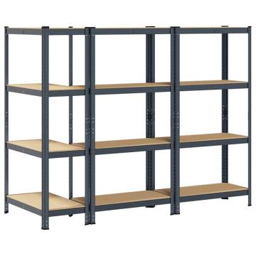 4-Layer Storage Shelves - 3 pcs Anthracite Steel & Wood