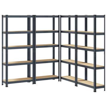 5-Layer Storage Shelves - Anthracite Steel & Wood - 4 pcs