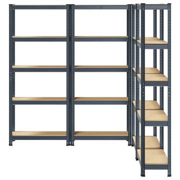 5-Layer Storage Shelves - Anthracite Steel & Wood - 4 pcs