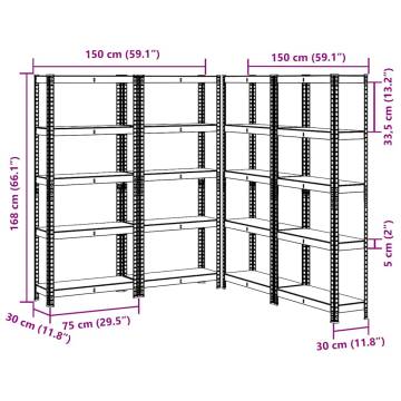 5-Layer Storage Shelves - Anthracite Steel & Wood - 4 pcs