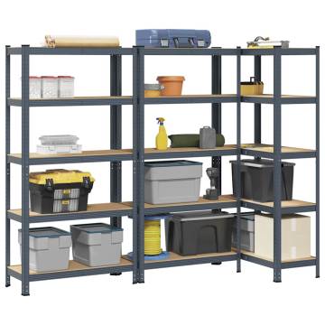 5-Layer Storage Shelves 3 pcs - Anthracite Steel & Wood